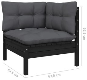 Set divani da giardino 11 pz con cuscini neri massello di pino