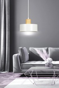 Sospensione Nordica 1 Luce Torin In Acciaio Bianco E Legno