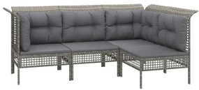 Set divani da giardino 4 pz con cuscini in polyrattan grigio