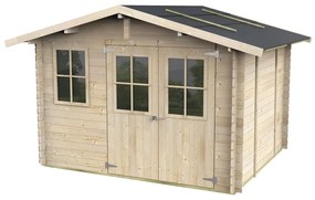 Casetta da giardino Volterra in legno con porta doppio battente, superficie interna 6.17 m² e spessore parete 25 mm