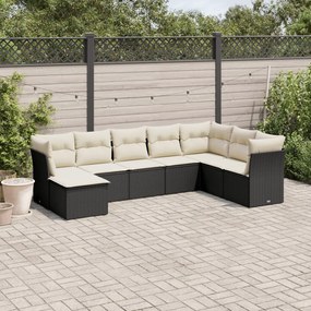 Set divani da giardino con cuscini 8 pz nero in polyrattan