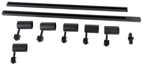 Sistema di illuminazione a binario moderno con 6 faretti neri monofase 200 cm - Iconic Jeana