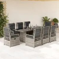 Set da Pranzo da Giardino 9 pz con Cuscini in Polyrattan Grigio 3262929