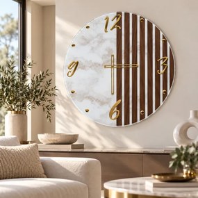 Orologio da Parete Vetro Moderno 65 cm effetto Marmo e Noce