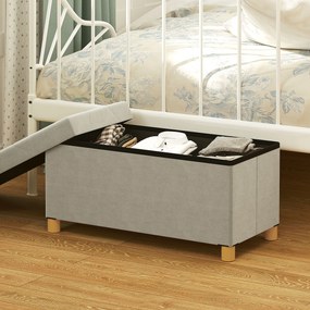 Panca Contenitore Pieghevole 67L 76x38x38cm Rivestimento Effetto Velluto Bianco Crema...