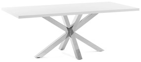 Kave Home - Tavolo Argo di melammina con finitura bianca e gambe in acciaio inossidabile 200 x 100 cm