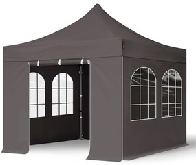 TOOLPORT 3x3m gazebo pieghevole con laterali (finestre), PREMIUM acciaio, grigio scuro - (600024)