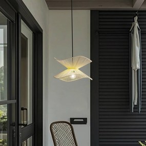 Lampada a sospensione da esterno Lindby Valdorin, beige, cotone, Ø 40 cm Valdorin Lindby, dimmerabile, Crema / Ambra, Tessuto / Stoffa / Seta, Moderno