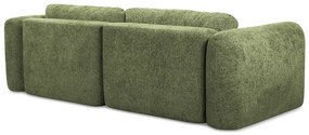 Divano angolare verde allungabile/con contenitore (con penisola a sinistra/con chaise lounge) con rivestimento in ciniglia Mele – Makamii