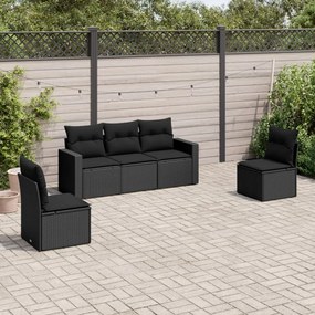 Set divani da giardino 5 pz con cuscini in polyrattan nero