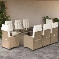 Set da Pranzo da Giardino 9 pz con Cuscini Beige in Polyrattan 3212927