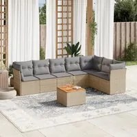 Set Divano da Giardino 8 pz con Cuscini Beige in Polyrattan 3223679