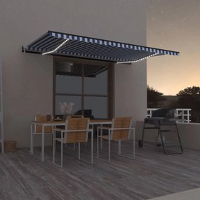 Tenda Automatica Con Sensore Vento E Led 500x300 Cm Blu Bianca /
