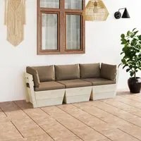 Divano da Giardino a 3 Posti su Pallet con Cuscini Legno Abete 3063404