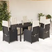 Set da Pranzo da Giardino 7 pz Nero con Cuscini in Polyrattan 3212454