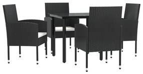 Set da Pranzo da Giardino 5 pz Nero in Polyrattan e Acciaio