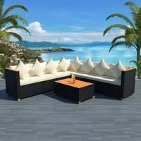 Set Divani da Giardino 5 pz con Cuscini in Polyrattan Nero cod mxl 34831