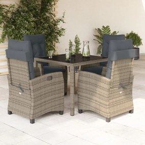 Set Da Pranzo Da Giardino 5 Pz Con Cuscini İn Polyrattan Grigio /