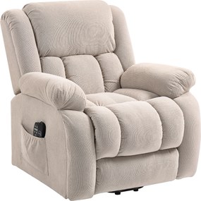 Poltrona Alzapersona Massaggiante e Reclinabile 93x104x105 cm con Telecomando in Tessuto Effetto Velluto Beige...