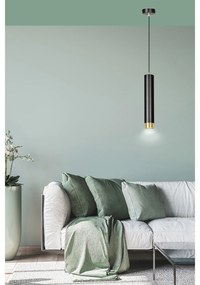 Sospensione 1 Luce Brunilde In Acciaio Nero Con Tubolare In Nero E Oro