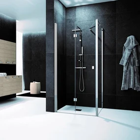Box doccia con ingresso frontale battente Glam L 90 x H 200 cm, vetro 6 mm profilo argento spazzolato
