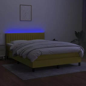Letto a molle con materasso e led blu 140x190 cm in tessuto