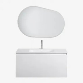 Set Mobili Da Bagno In Legno Macrae Con Lavabo Integrato Bianco & Ovalado Led Y Antivaho (100x65 Cm) Meunier & Cromato ↑20 Cm - Sklum