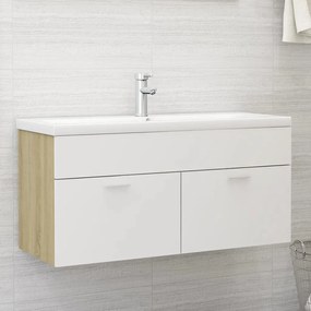 Mobile Da Bagno Con Lavabo Bianco E Rovere Sonoma İn Truciolato /