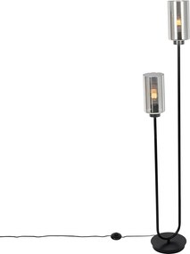 Lampada da terra Art Déco nera con vetro fumé 2 luci - Laura