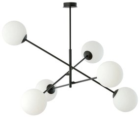 Lampadario 6 Luci Linear In Acciao Nero Con Bracci Regolabili E Vetro Opale