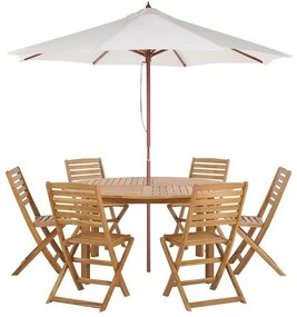 Set da giardino 6 posti legno chiaro con ombrellone (12 opzioni) TOLVE Beliani