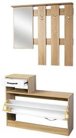 Mobile ingresso con specchio e scarpiera bianco lucido e rovere Rudolf XL