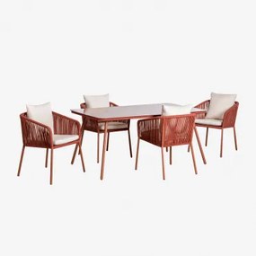 Set Tavolo Rettangolare (160x90 Cm) E 4 Sedie Da Pranzo Arhiza Classic Tetto Rosso - Sklum