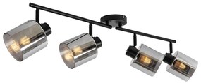 Faretto da soffitto nero con vetro fumé 4 luci orientabili - Laura