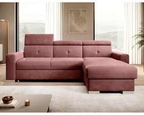 Divano angolare rosa allungabile/con contenitore (con penisola a destra/con chaise lounge) e rivestimento in velluto Fresia – ELTAP