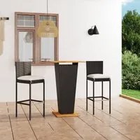 Set Bar da Giardino 3 pz con Cuscini in Polyrattan Nero 3064856