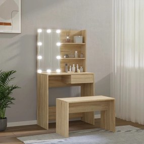 Set tavolo da toeletta con led rovere sonoma legno multistrato