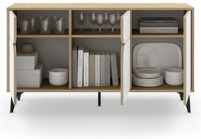 Cassettiera bassa in rovere decorata in bianco e naturale 140x79 cm Nola - Marckeric