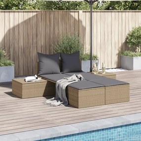 Lettino Prendisole Con Cuscini Beige İn Polyrattan /