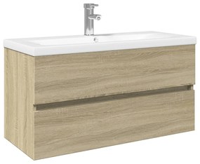 Set mobili da bagno 2 pz in ceramica e legno multistrato