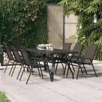 Tavolo da Giardino Nero 180x80x70 cm in Acciaio e Vetro 318769