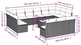 Set divani da giardino 14pz con cuscini in polyrattan