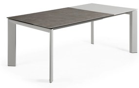 Kave Home - Tavolo allungabile Axis in porcellanato Vulcano Ceniza e gambe acciaio grigie 140 (200) cm