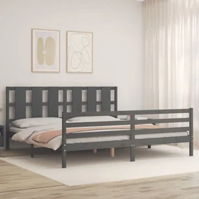 Giroletto con testiera grigio 200x200 cm in legno massello