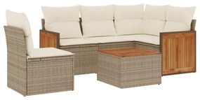 Set divano da giardino 6 pz con cuscini beige in polyrattan