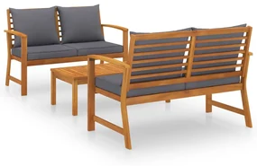 Set divani da giardino 3 pz con cuscini in massello di acacia