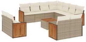 Set Divani da Giardino 12 pz con Cuscini Beige in Polyrattan