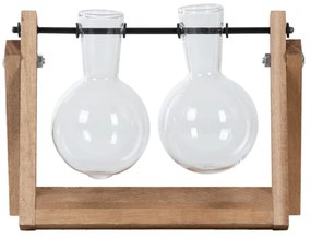 Vaso in vetro/legno di colore naturale Cutting - Esschert Design