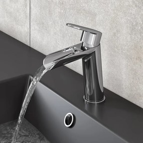 Rubinetto per lavabo a canna media getto a cascata d'acqua ICONE cromato lucido SENSEA H 16 cm
