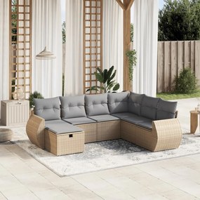 Set Divano da Giardino 7 pz con Cuscini Beige Misto Polyrattan